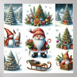 Jul, Helgdag, tomten, paus, Julgran Poster