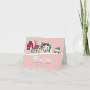 Jul Helgdag Town/Village Rosa Baby Shower Tack Kort