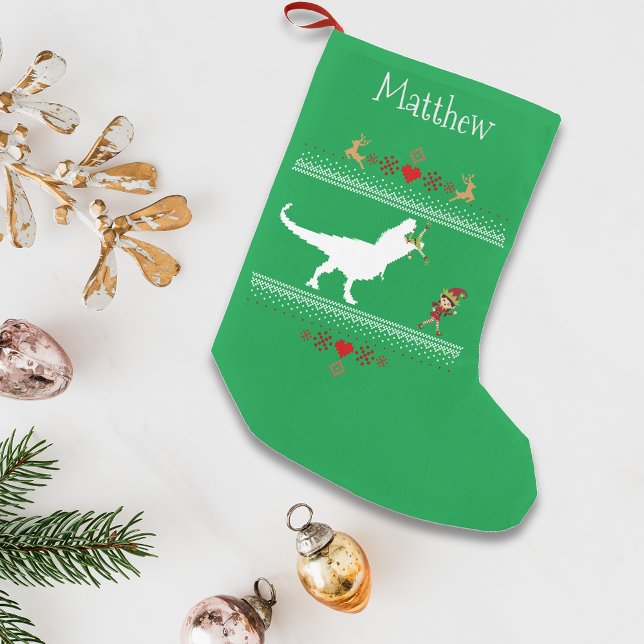 Jul Helgdag Ugly Sweater T-Rex Elf Funny Liten Julstrumpa (Skapare uppladdad)