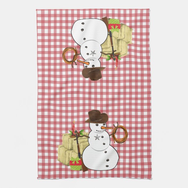 Jul Helgdag Västerländsk Cowboy Snöman Kökshandduk (Vertikal)