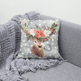Jul - Helgdag - Vattenfärg Hjort & PointsettiaG Kudde
