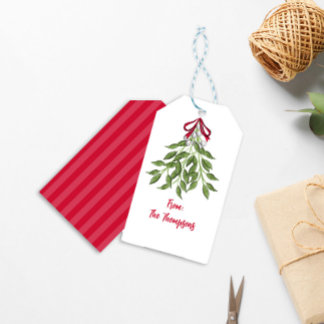 Jul Helgdag Vattenfärg Merry Mistletoe Cute Presentetikett