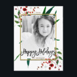Jul Helgdag Vattenfärg Modern Blommigt Foto Helg Vykort<br><div class="desc">Anpassa med foto och text.</div>