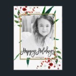Jul Helgdag Vattenfärg Modern Blommigt Foto Helg Vykort<br><div class="desc">Anpassa med foto och text.</div>