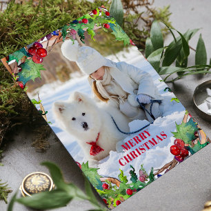 Jul Helgdag Vattenfärgad Blommigt Utandning Foto t Julkort