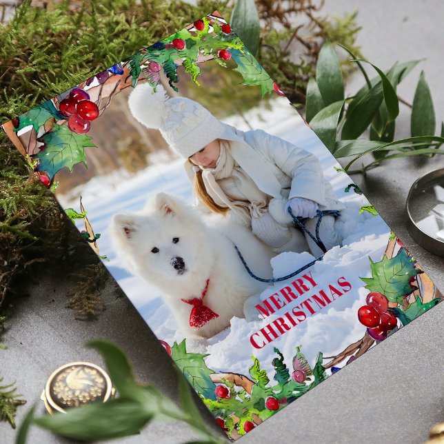 Jul Helgdag Vattenfärgad Blommigt Utandning Foto t Julkort (Skapare uppladdad)