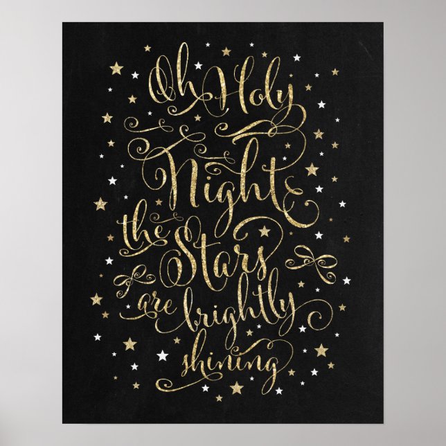 Jul Helgdag Wall Art Faux Guld Calligraphy Poster (Framsidan)