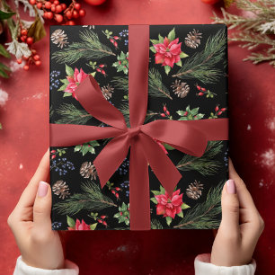 Jul Helgdag Watercolor Poinsettia Blommigt Presentpapper
