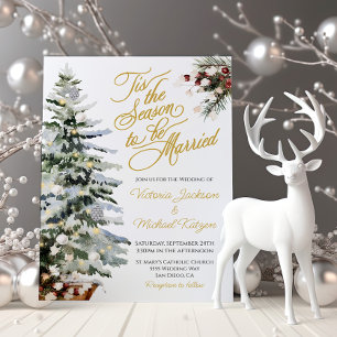 Jul Helgdag Watercolor Winter Wedding Inbjudningar