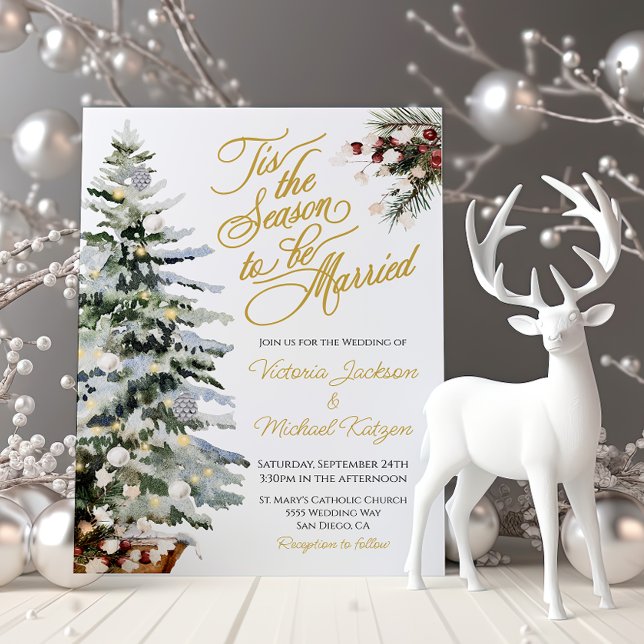 Jul Helgdag Watercolor Winter Wedding Inbjudningar (Skapare uppladdad)