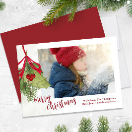 Jul Helgdag Winter Greenery Holly Photo Julkort