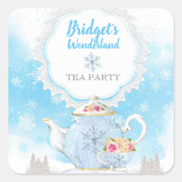 Jul Helgdag Winter Tea Party Stickers Fyrkantigt Klistermärke