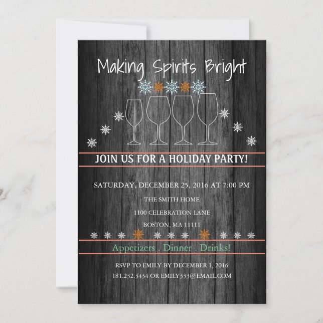 Jul Helgdag Wood Background Snowflake Party Inbjudningar (Framsida)