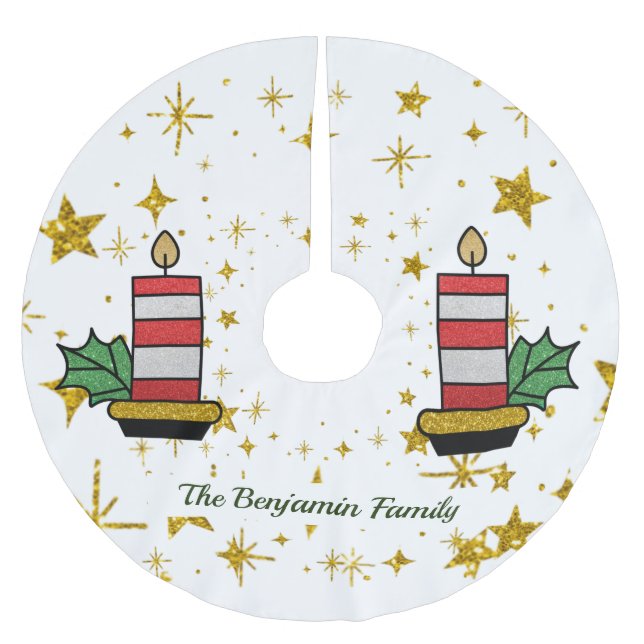 Jul Helgdagar Guld Stars Candle Glitter Julgransmatta Borstad Polyester (Framsidan)