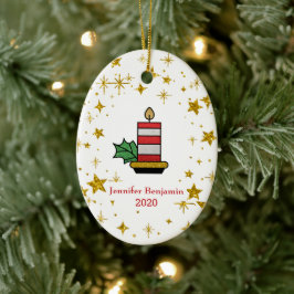 Jul Helgdagar Guld Stars Candle Glitter Julgransprydnad Keramik