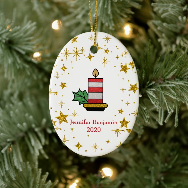 Jul Helgdagar Guld Stars Candle Glitter Julgransprydnad Keramik (Träd)