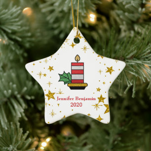 Jul Helgdagar Guld Stars Candle Glitter Julgransprydnad Keramik