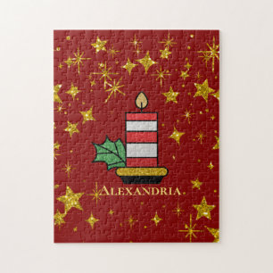Jul Helgdagar Guld Stars Candle Personalize Pussel
