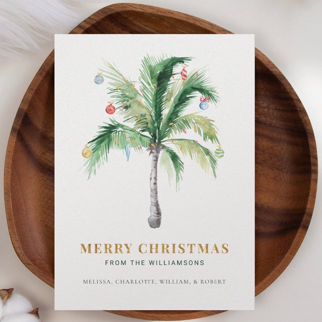 Jul Helgdagar Handflatan Träd Julkort (Christmas Palm Tree Coastal Holiday Greetings Card)