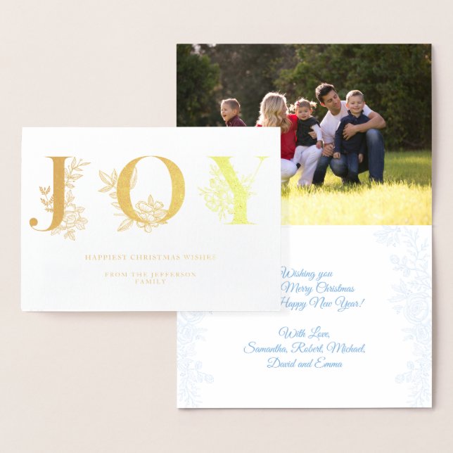 Jul-Helgdagar Joy Modern Blommigt konturfoto Folierat Kort (Display)
