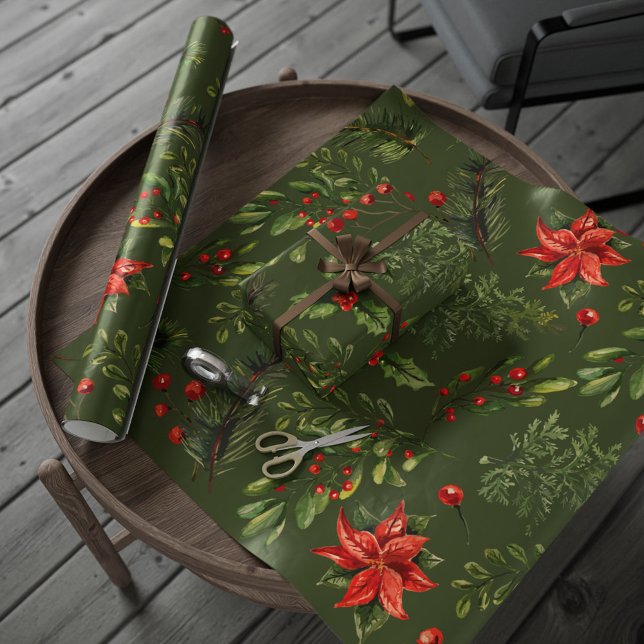 Jul-Helgdagarna Berries Grey Botanique Presentpapper (Botanical Holly Red Berries Christmas Wrapping Paper)