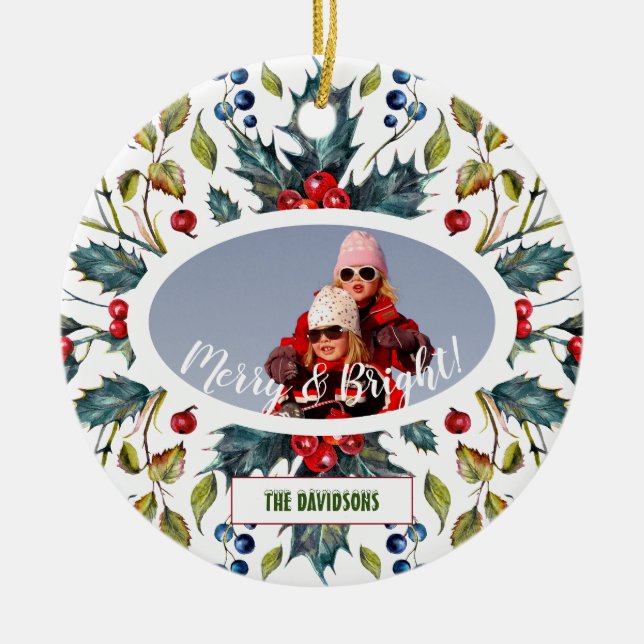 Jul Heliga Bär Krans Foto Monogram Julgransprydnad Keramik (Framsidan)