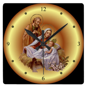 Jul ~ Heliga Family ~ Nativitet ~ * ~ Fyrkantig Klocka