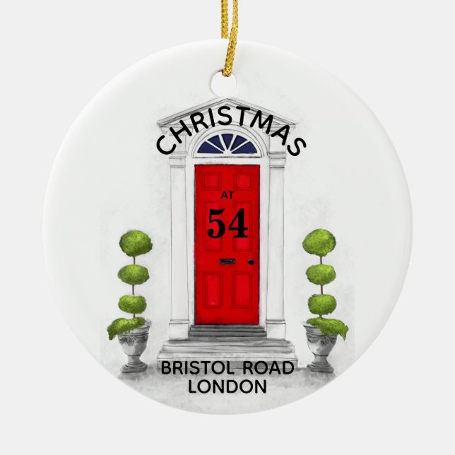 Jul hemma 1:a jultomte i nytt hus julgransprydnad keramik (Framsidan)