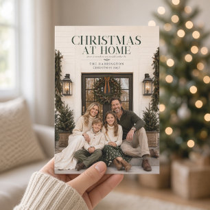 Jul hemma Elegant Grön Familj Foto Kort