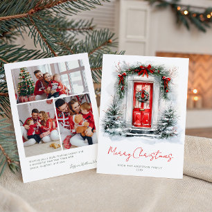 Jul Hemma Röda Dörr Jul Familjefoto Julkort