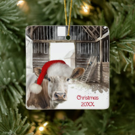 Jul Hereford Cow i Barn Julgransprydnad Keramik