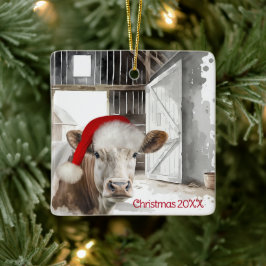 Jul Hereford Cow i Barn Julgransprydnad Keramik