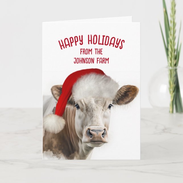 Jul Hereford Cow med Santa Hat Helgkort (Framsida)