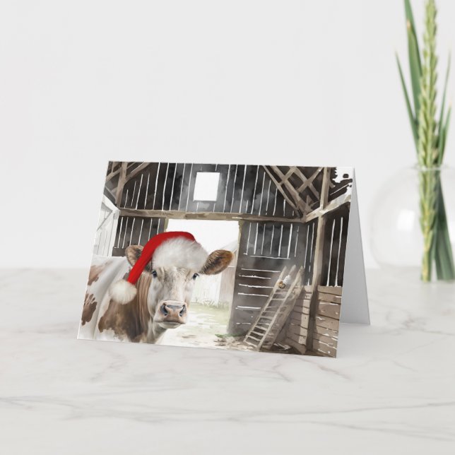 Jul Hereford Cow med Santa Hat Helgkort (Framsida)
