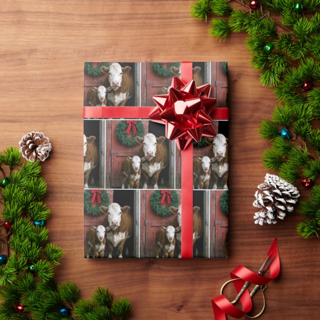 Jul Hereford Ko och Kalv Presentpapper (Julgåva)