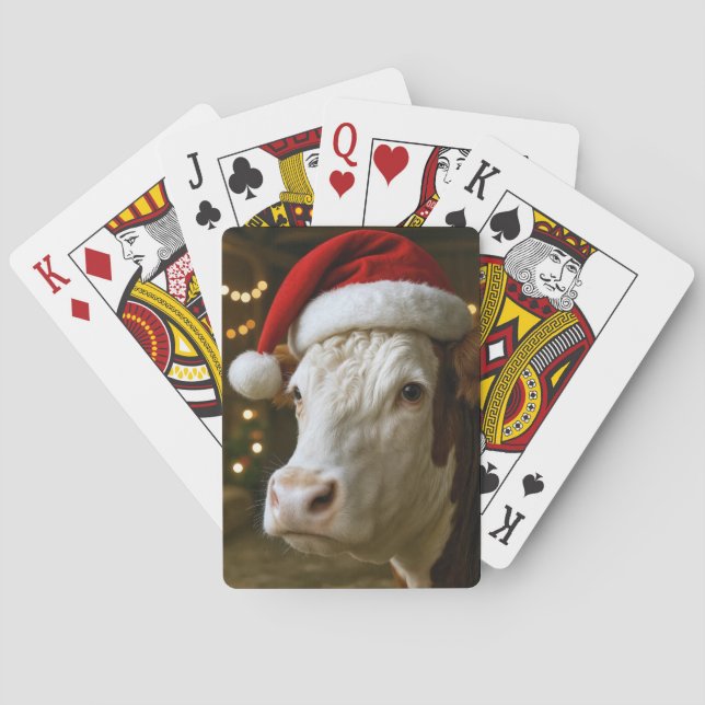 Jul Hereford Ko som bär en tomtehatt Casinokort (Baksidan)