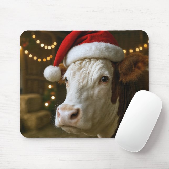 Jul Hereford Ko som bär en tomtehatt Musmatta (Med mus)