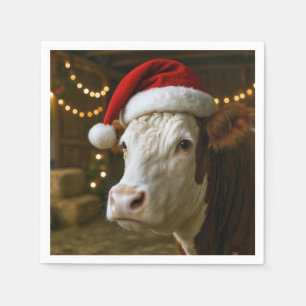Jul Hereford Ko som bär en tomtehatt Pappersservett