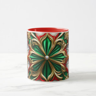 JUL ~ HETT GALET 3D ~ Rött, Grönt och Guld ~ Mugg