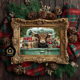 Jul Highland Cow Rustic Lastbil Decoupage