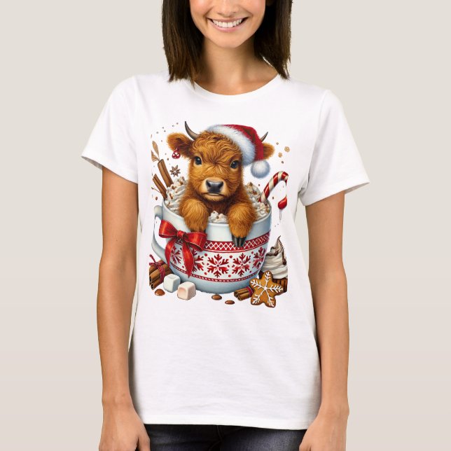 Jul Highland Cow Tshirt T Shirt (Framsida)