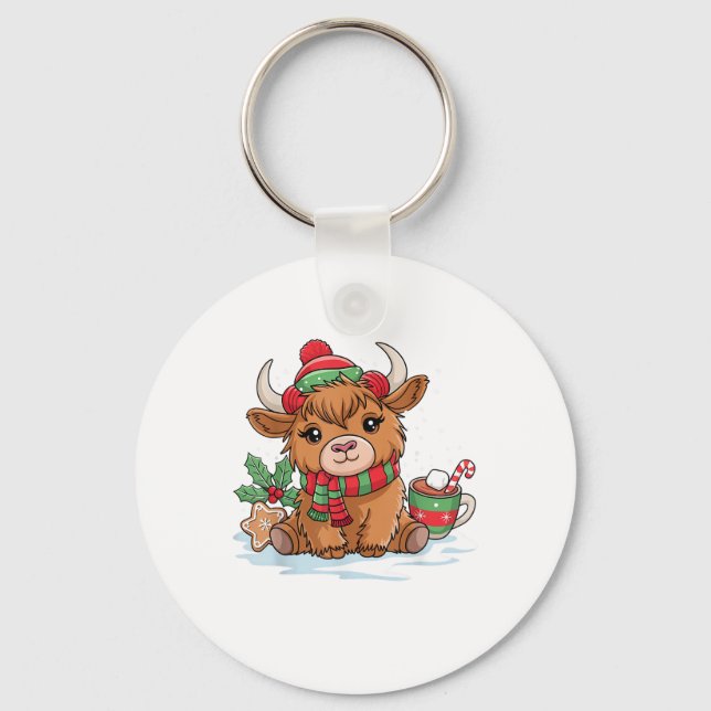 Jul Highland Cute Heifer Cow Santa Hat M Nyckelring (Framsida)