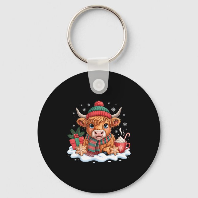 Jul Highland Ko Cutt Kalv Ko Tomte Hatt M Nyckelring (Framsida)