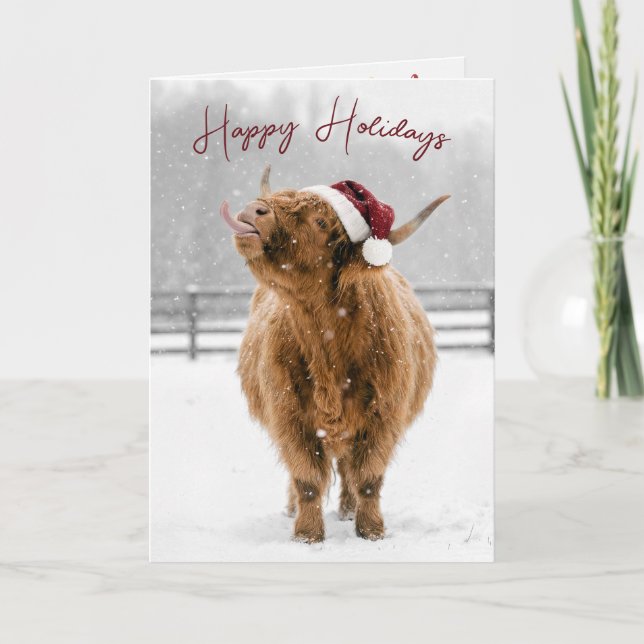 Jul Highland Ko Lickar Snöflingor Kort (Framsida)