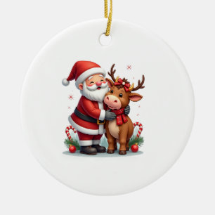 Jul Highland Ko Med Tomte Skotsk Vintage Julgransprydnad Keramik