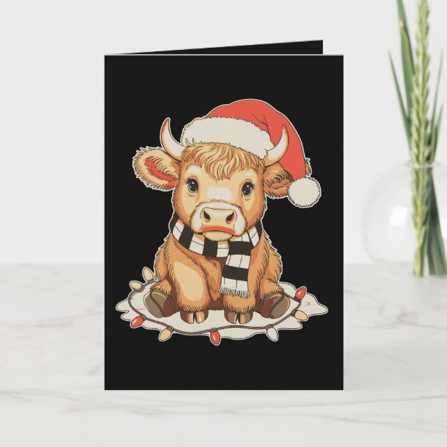 Jul Highland Ko Mör Xmas Högtids Säsong Helgkort (Framsida)