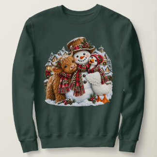 Jul Highland Ko Snowman Dum Gås Vinter T Shirt