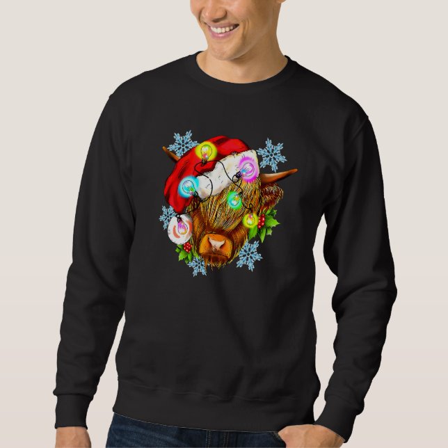 Jul Highland Ko Western Julbelysning Ko Lång Ärmad Tröja (Framsida)