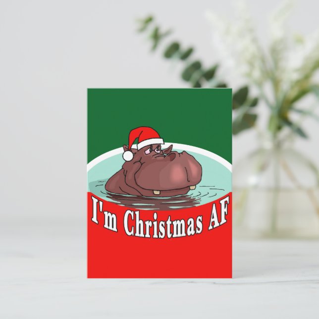 Jul Hippopotamus i Santa Hat - AF-julafton Helg Vykort (Stående Fram)