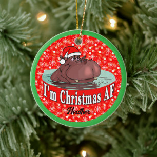 Jul Hippopotamus i Santa Hat - AF-julafton Julgransprydnad Keramik